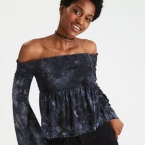 American Eagle Blue Tie Dye Off The Shoulder Top